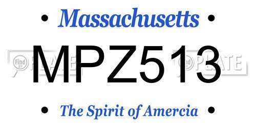 MPZ513 Massachusetts License Plate