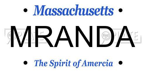 MRANDA Massachusetts License Plate