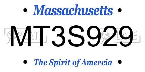 MT3S929 Massachusetts License Plate