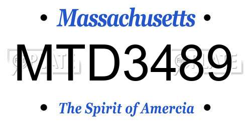 MTD3489 Massachusetts License Plate
