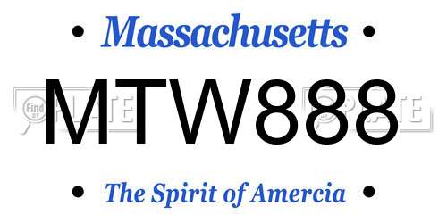 MTW888 Massachusetts License Plate