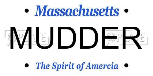 MUDDER Massachusetts License Plate