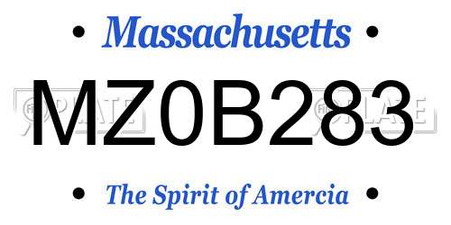 MZ0B283 Massachusetts License Plate