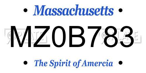 MZ0B783 Massachusetts License Plate