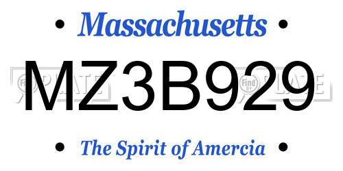 MZ3B929 Massachusetts License Plate