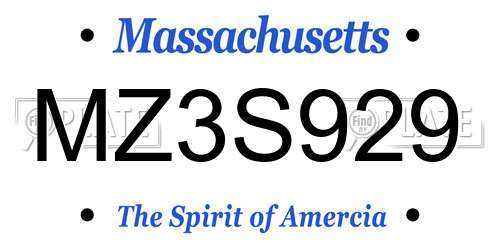 MZ3S929 Massachusetts License Plate