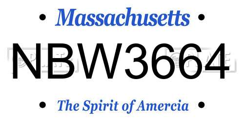 NBW3664 Massachusetts License Plate