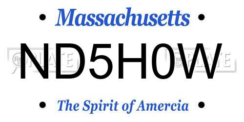 ND5H0W Massachusetts License Plate