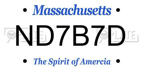 ND7B7D Massachusetts License Plate