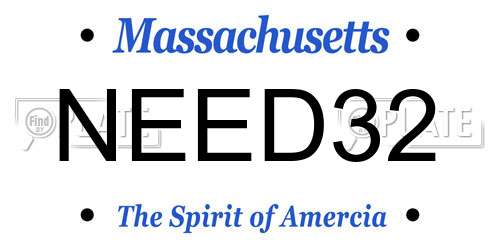 NEED32 Massachusetts License Plate
