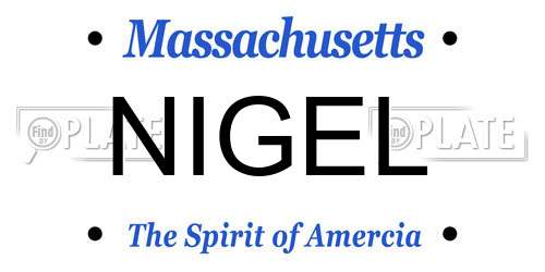 NIGEL Massachusetts License Plate