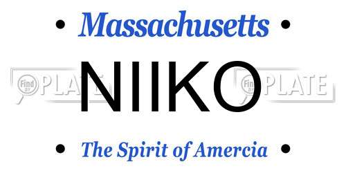 NIIKO Massachusetts License Plate