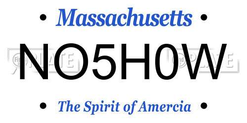 NO5H0W Massachusetts License Plate