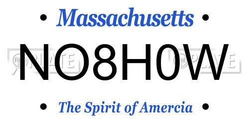 NO8H0W Massachusetts License Plate