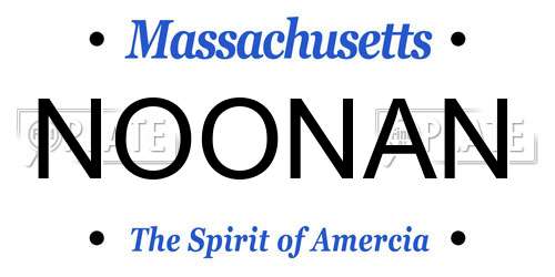 NOONAN Massachusetts License Plate