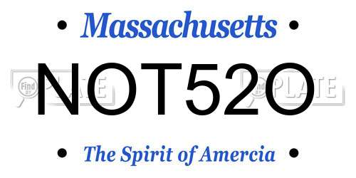 NOT52O Massachusetts License Plate