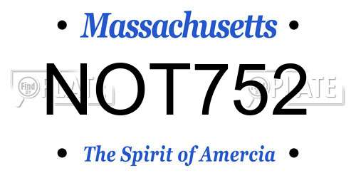 NOT752 Massachusetts License Plate