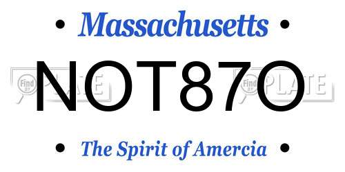 NOT87O Massachusetts License Plate