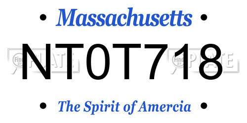 NT0T718 Massachusetts License Plate