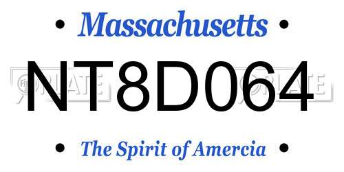 NT8D064 Massachusetts License Plate