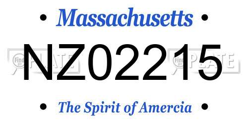 NZ02215 Massachusetts License Plate