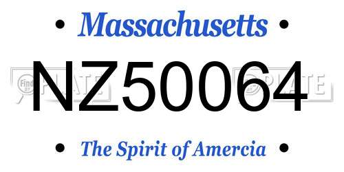 NZ50064 Massachusetts License Plate