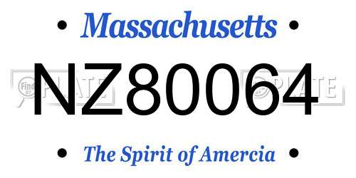 NZ80064 Massachusetts License Plate