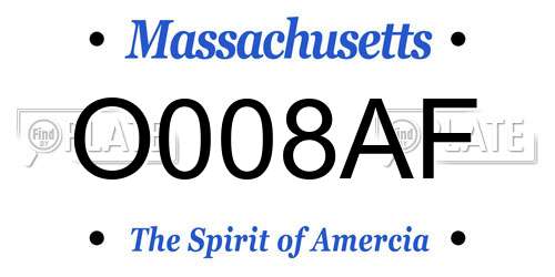 O008AF Massachusetts License Plate