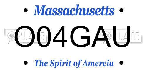 O04GAU Massachusetts License Plate