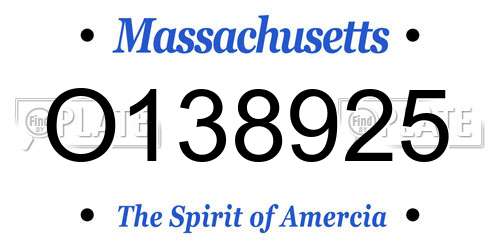 O138925 Massachusetts License Plate