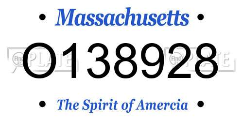 O138928 Massachusetts License Plate