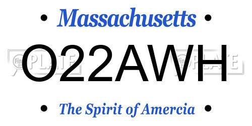 O22AWH Massachusetts License Plate
