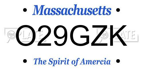 O29GZK Massachusetts License Plate