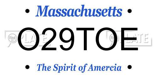 O29TOE Massachusetts License Plate