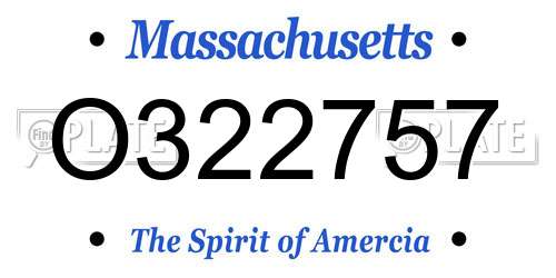 O322757 Massachusetts License Plate