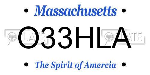 O33HLA Massachusetts License Plate
