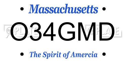 O34GMD Massachusetts License Plate