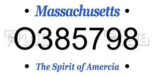 O385798 Massachusetts License Plate