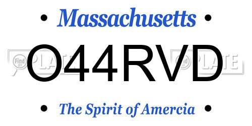 O44RVD Massachusetts License Plate