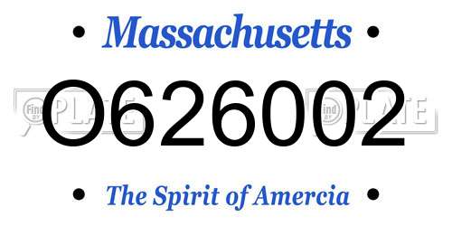 O626002 Massachusetts License Plate