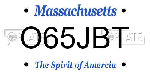 O65JBT Massachusetts License Plate