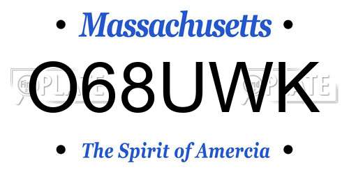 O68UWK Massachusetts License Plate