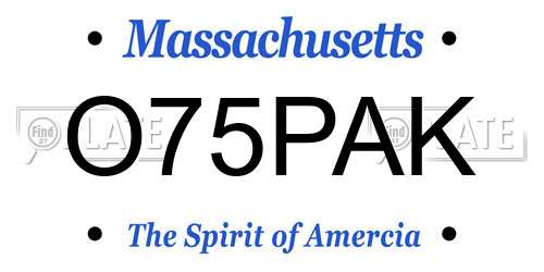 O75PAK Massachusetts License Plate