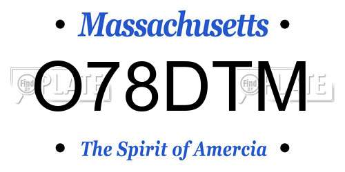O78DTM Massachusetts License Plate