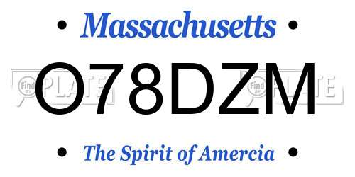 O78DZM Massachusetts License Plate