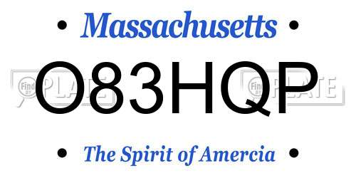 O83HQP Massachusetts License Plate