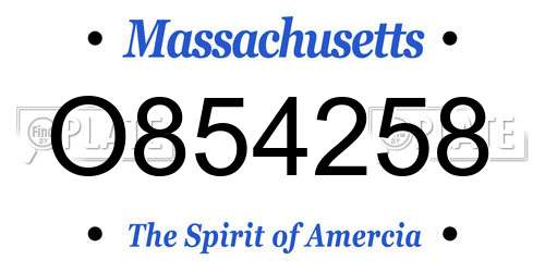 O854258 Massachusetts License Plate