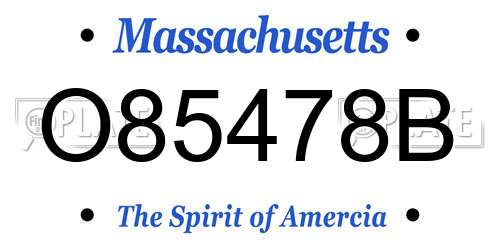 O85478B Massachusetts License Plate