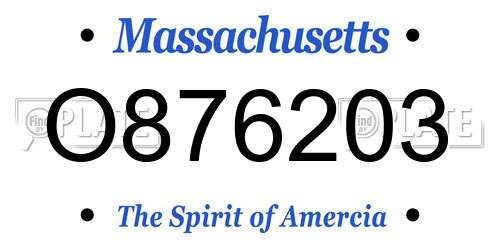 O876203 Massachusetts License Plate
