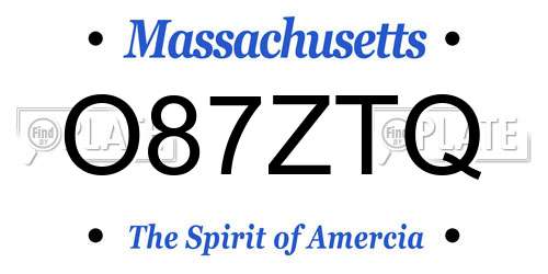 O87ZTQ Massachusetts License Plate